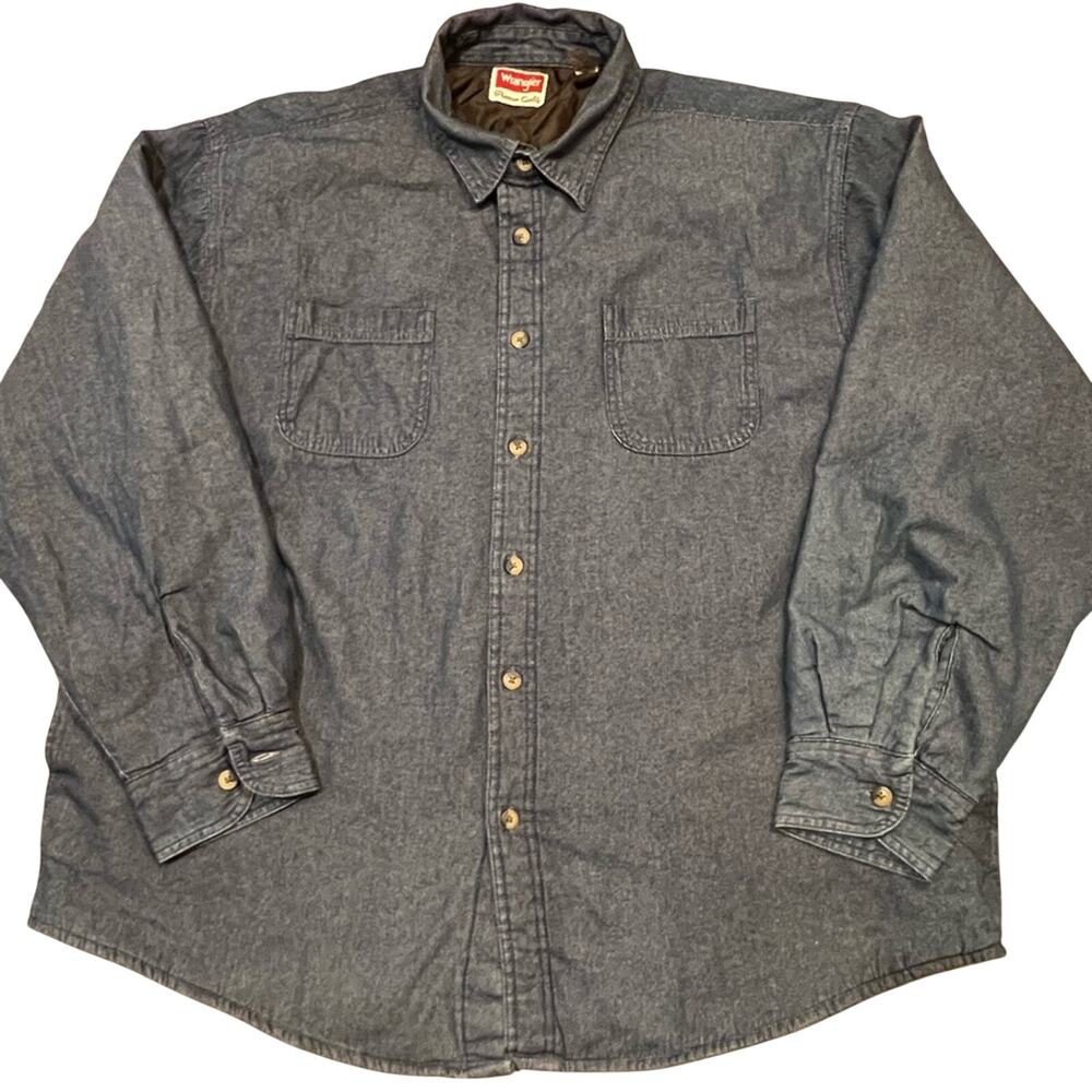 Wrangler Denim Button Up Shirt Men’s 2XL Blue Western Workwear Chambray USA